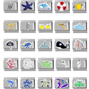 304 Stainless Steel Italian Charm Link For DIY Bracelet Marine Life Sea Turtle Starfish Enamel Jewelry Module For Unisex