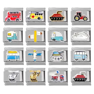 304 Stainless Steel Italian Charm Link For DIY Bracelet Vehicle Bus Helicopter Airplane Tank Submarine Modular Bracelet Jewelry Accessory
