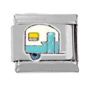 Italian charm link in 304 stainless steel with colorful camper van enamel charm