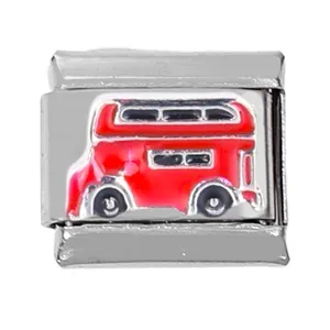 Italian modular charm in 304 stainless steel with red London double-decker bus design