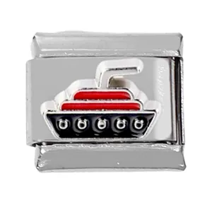 DIY Italian charm bracelet link in 304 stainless steel with colorful submarine enamel design