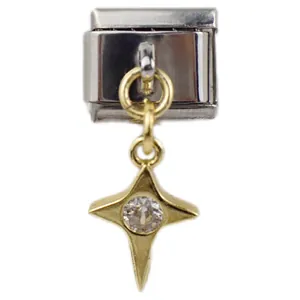 Italienisches Charm-Glied mit Silberbasis und goldenem Sternanhänger mit Zirkon
