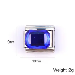 Maillon italien avec pierre bleue de 10mm en acier inoxydable pour bracelet modulaire