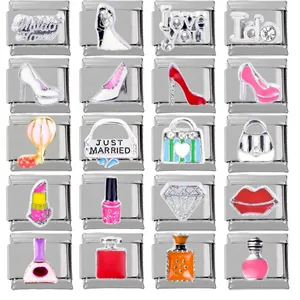 Stainless Steel Italian Charms Modular Bracelet Links For DIY Jewelry Making Wedding Fashion Hearts Lipstick Perfume Charms Women