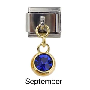 Detailed close-up of September birthstone charm for modular Italian style bracelets
