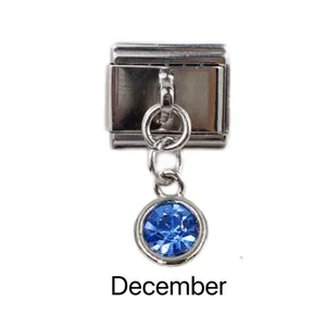 Detail of December birthstone charm with blue crystal pendant for Italian link bracelet