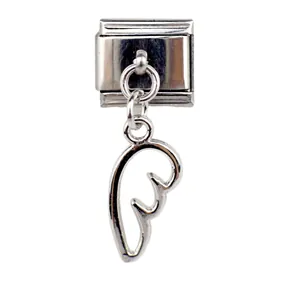 Polished stainless steel Italian link charm with a hollow wing pendant for DIY bracelets