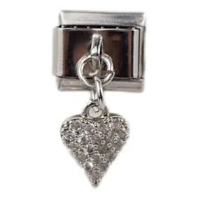 Italiaanse modulaire armband in zilver met sprankelende hart-vleugel hanger