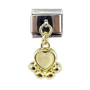 Italian style stainless steel slider charm with gold paw print heart pendant for DIY jewelry