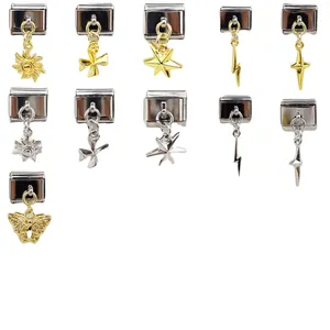 Edelstahl Italienische Charm Link Modulares Armband Zubehör Schmetterling Stern Sonne Kreuz Blitz Hänger Unisex Schmuck