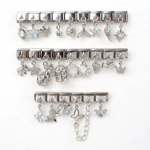 Roestvrijstalen Italiaanse Charm Armband Links Zirkonia Hangende Charms Vlinder Ster Vleugel Hart Modulaire Links Voor DIY Sieraden