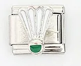 Dettaglio charm italiano in acciaio inossidabile con un volano da badminton verde e bianco