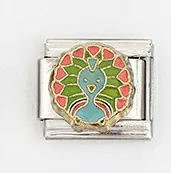 Eslabón de pulsera italiana con diseño de pavo real colorido y acabado en esmalte