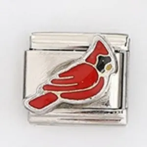 Eslabón de pulsera italiana con diseño de ave cardenal roja en acero inoxidable