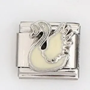 Pulsera de charms estilo italiano en acero inoxidable con eslabón de cisne esmaltado