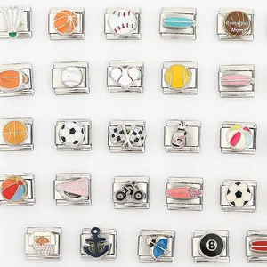 Modulo Link Charm Italiano in Acciaio Inossidabile Sport Basket Calcio Baseball Componente per Bracciale Elastico Fai-da-te