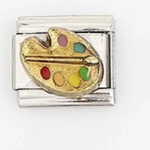 Italiaanse armband module met gouden schilderspalet en kleurrijke emaille details