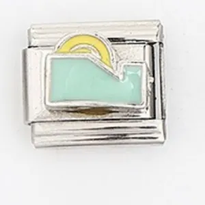 Italiaanse stijl bedel van roestvrij staal met groen en geel emaille voor modulaire armbanden