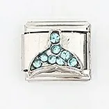 Macro shot of stainless steel Italian charm featuring a blue crystal whale tail inlay