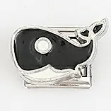 Detail of stainless steel Italian charm bracelet link with black enamel whale design