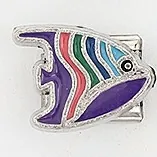 Detail view of colorful fish charm for Italian charm bracelets with colorful enamel stripes