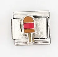 Detailed close-up of a silver Italian charm link featuring a colorful popsicle enamel design