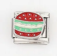 Macro view of Italian style burger modular charm with colorful enamel details