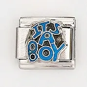 Italian charms stainless steel bracelet link with blue It's a Boy enamel design