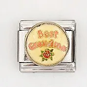 Italian charm link in stainless steel with Best Grandma text and a red flower pattern