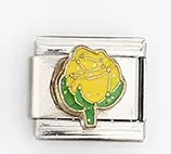 Detail showing an Italian style modular charm link with a yellow floral enamel design