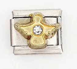 Italienischer Modul-Charm mit goldenem Engel-Design und funkelndem Strassstein-Akzent