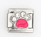 Italienisches Charm-Glied mit rosa Hundepfote und Strasssteinen für modulare Armbänder