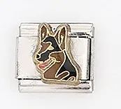 Italienisches Edelstahl Charm-Glied mit einem detaillierten Deutschen Schäferhund-Motiv