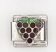 Maillon de bracelet italien en acier inoxydable avec raisin violet et feuille verte