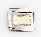 Italienischer Armband-Link mit Hundeknochen aus Emaille auf Edelstahl-Basis