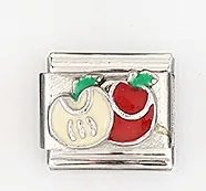 Maillon de bracelet italien avec motifs détaillés de pomme rouge et sa tranche