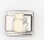 Detailansicht eines silbernen italienischen Charms mit einer cremefarbenen Katzensilhouette