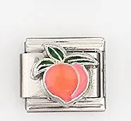 Vue détaillée de la perle modulaire en émail italien en forme de pêche rose
