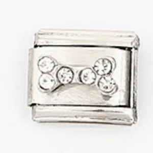 Italienisches Armband-Element mit funkelndem Strass-Knochendesign auf silbernem Metall