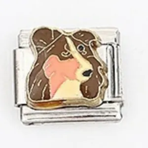 Italienisches Charm-Glied aus Edelstahl mit buntem Emaille-Design eines Collies