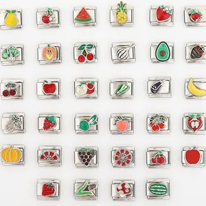Maillons de Charm Italien en Acier Inoxydable Fruits Légumes Émail DIY Bracelet Charms Maillons de Bijoux Personnalisés Pour Femme