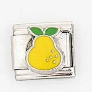 Maillon de bracelet italien modulaire avec motif de poire jaune en acier inoxydable