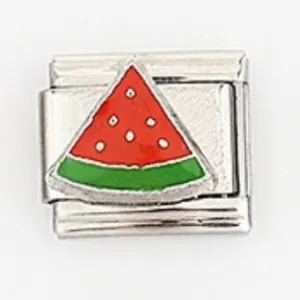 Maillon de charme italien avec tranche de pastèque en émail sur base acier inox