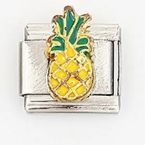 Charme de bracelet modulaire italien avec design d'ananas en émail jaune pour DIY