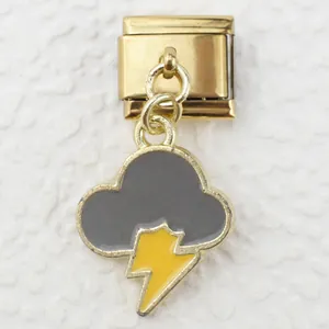 Italian charm link with gold base featuring a cloud and lightning bolt dangle charm