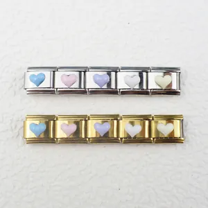 Italian Style Stainless Steel Modular Heart Charm Link For DIY Bracelet Gold Silver Plated Enamel Heart Jewelry Accessory