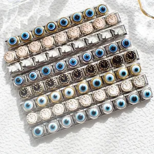 304 Stainless Steel Italian Charm Bracelet Link DIY Modular Bead Evil Eye Unicorn Roman Numeral Clock Jewelry Making Accessory