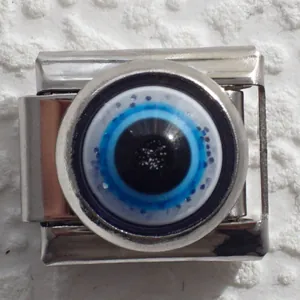 Italian charm link with evil eye pattern in 304 stainless steel for DIY bracelets