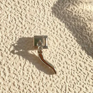 Charm modulaire italien avec pendentif corne Cornicello en argent sur acier