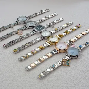 Orologi a bracciale con ciondoli italiani in acciaio inossidabile e vari charms smaltati
